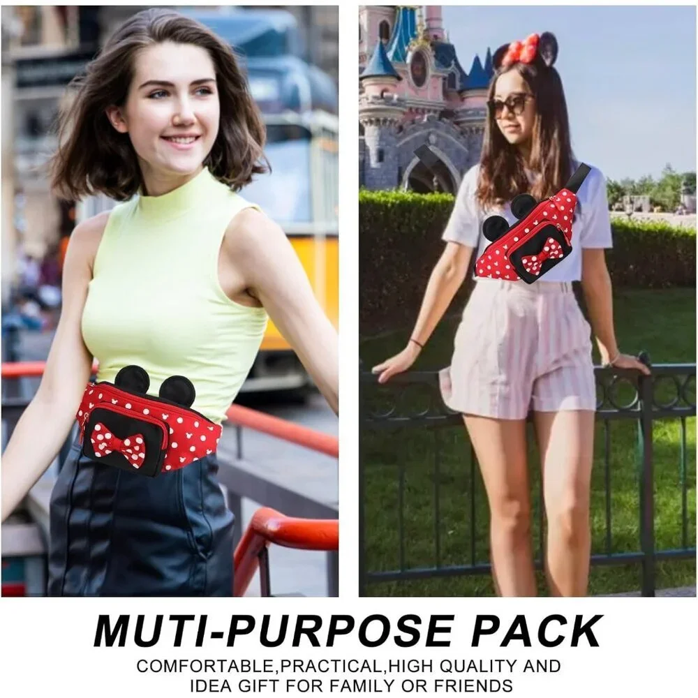 Women's Red Waist Pack Teen Girls Mini Mouse Belt Bag Cartoon Fanny Packs